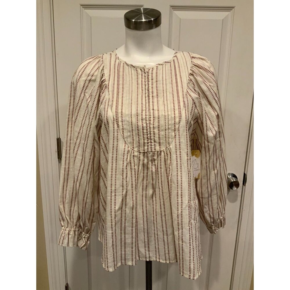 Elizabeth & James Cream W/ Red Stripes Shirt W/ Long Sleeves, Size: XS